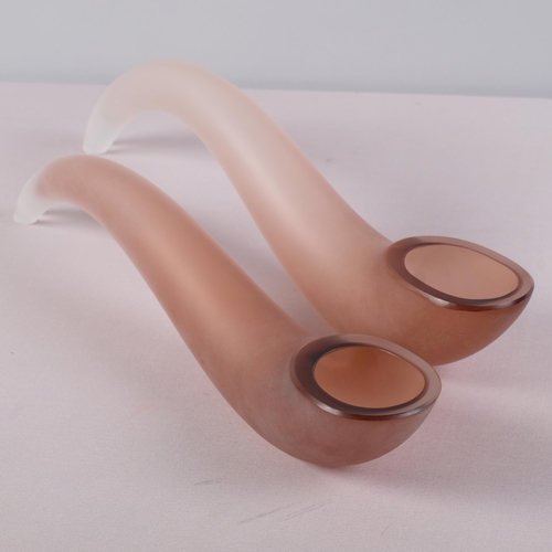 23 - VIVARINI, Murano, a pair of unusual frosted glass horn shape vases, both signed 