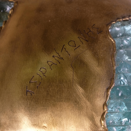 28 - A brutalist steel and bronze shard form standard lamp by KYRIAKOS TSIRANTONIS, the globular bronze a... 