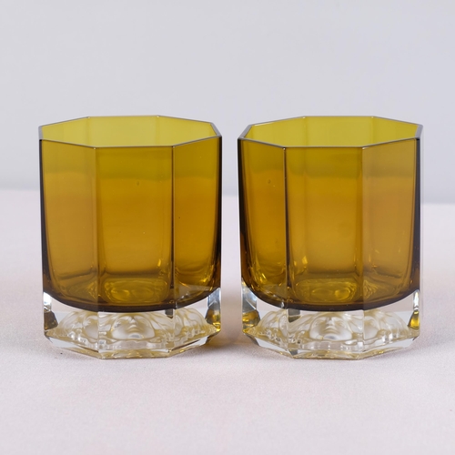3 - A pair of Versace for Rosenthal Lumiere whiskey tumblers, octagonal olive glass with impressed Versa... 