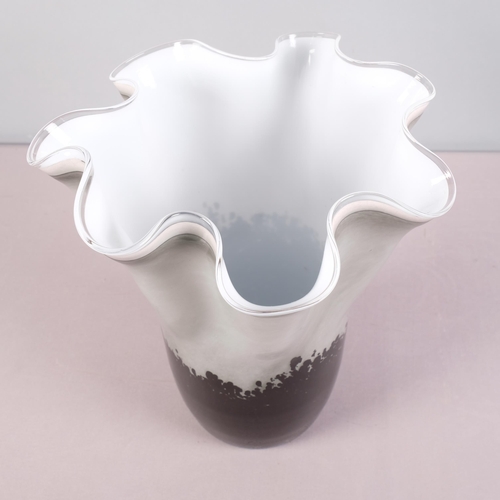 37 - A mid-century Fazzoletto glass vase in black and white tones, height 30cm
