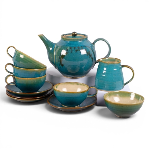 38 - MICHAEL LEACH (1913 - 1985), a Yelland studio pottery tea service, comprising tea pot, milk jug, sug... 