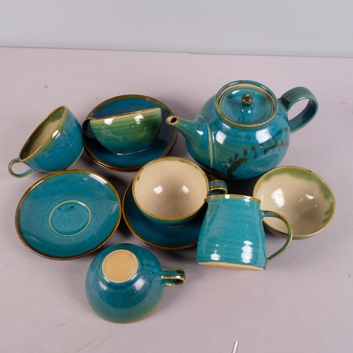 38 - MICHAEL LEACH (1913 - 1985), a Yelland studio pottery tea service, comprising tea pot, milk jug, sug... 