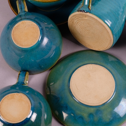 38 - MICHAEL LEACH (1913 - 1985), a Yelland studio pottery tea service, comprising tea pot, milk jug, sug... 