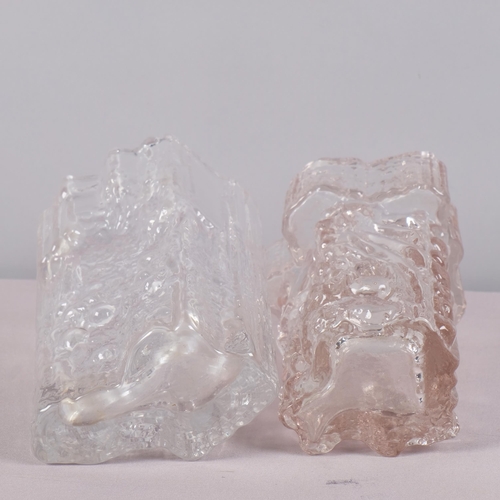 39 - TAPIO WIRKKALA for Iittala, Finland two textured glass vases, one with label, tallest 16.5cm