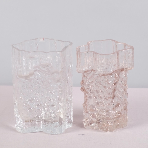 39 - TAPIO WIRKKALA for Iittala, Finland two textured glass vases, one with label, tallest 16.5cm