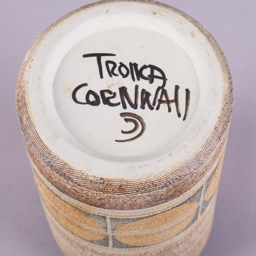 45 - TINA DOUBLEDAY for Troika, Cornwall, a cylinder vase, late 1970s', makers marks to base, height 20cm