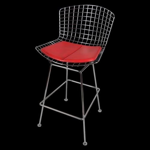 56 - HARRY BERTOIA, a Knoll Studio bar stool, the polished steel wire frame with leather seat pad, impres... 