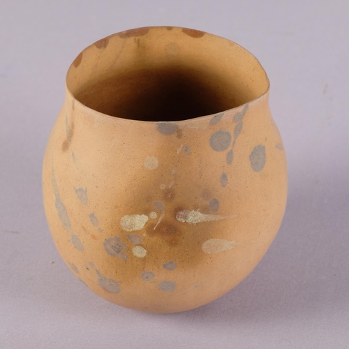 8 - ELSPETH OWEN (b.1938-) A small hand-built earthenware bowl, smoke fired, burnished layered slips in ... 