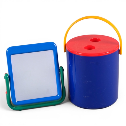 199 - A post-modern Memphis style ice bucket and dressing table mirror, in multi-coloured plastic, no make... 
