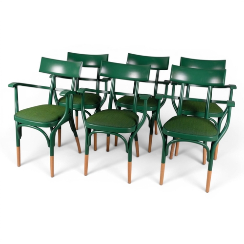 200 - Gebruder Thonet Vienna, a set of 6 Hermann Czech post modern bentwood chairs with arms, each with gr... 