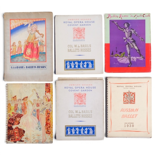 201 - Six 1930s Ballet Theatre programmes, including Col. de Basil’s Ballets Russes with plates of designs... 