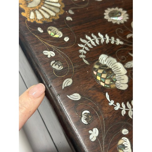 273 - A 19th century rosewood toilet/sewing box, with inlaid brass mother-of-pearl and amboyna marquetry d... 