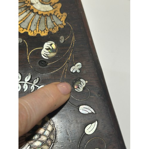 273 - A 19th century rosewood toilet/sewing box, with inlaid brass mother-of-pearl and amboyna marquetry d... 