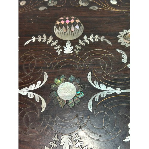 273 - A 19th century rosewood toilet/sewing box, with inlaid brass mother-of-pearl and amboyna marquetry d... 