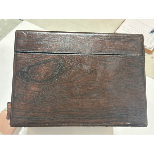 273 - A 19th century rosewood toilet/sewing box, with inlaid brass mother-of-pearl and amboyna marquetry d... 