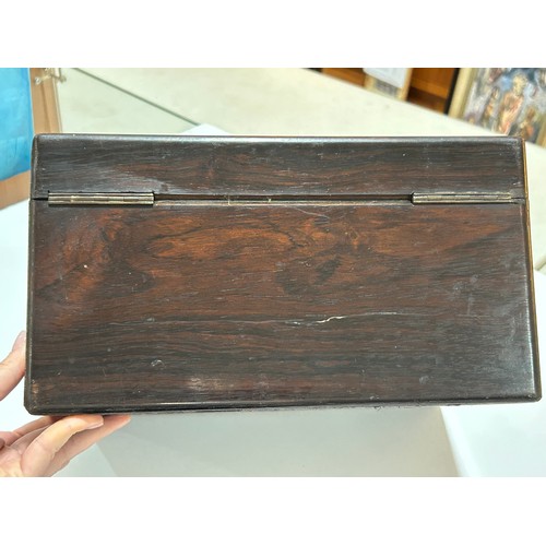 273 - A 19th century rosewood toilet/sewing box, with inlaid brass mother-of-pearl and amboyna marquetry d... 