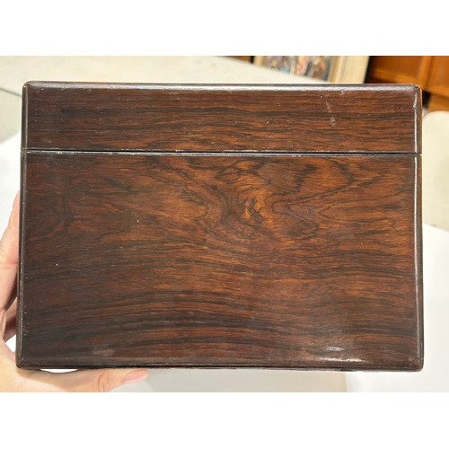 273 - A 19th century rosewood toilet/sewing box, with inlaid brass mother-of-pearl and amboyna marquetry d... 