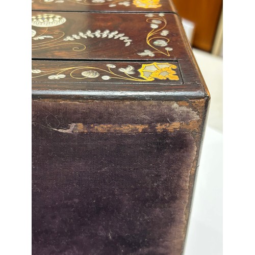 273 - A 19th century rosewood toilet/sewing box, with inlaid brass mother-of-pearl and amboyna marquetry d... 