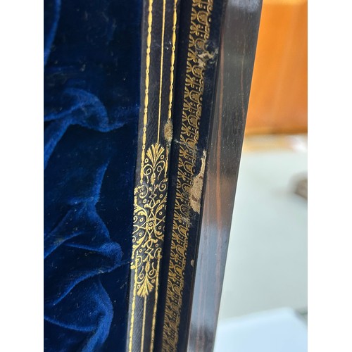 273 - A 19th century rosewood toilet/sewing box, with inlaid brass mother-of-pearl and amboyna marquetry d... 