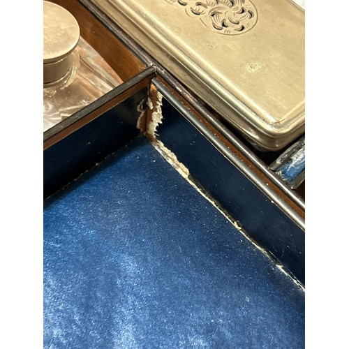 273 - A 19th century rosewood toilet/sewing box, with inlaid brass mother-of-pearl and amboyna marquetry d... 