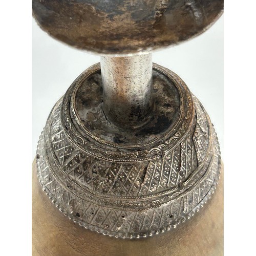 277 - A large Antique Continental rhino horn ceremonial cup, probably late 19th century, on unmarked white... 