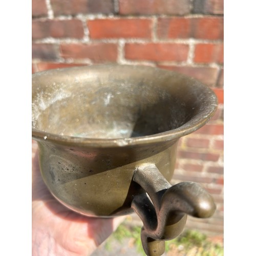 295 - A Chinese bronze 2-handled incense bowl, cast seal mark under base, rim diameter 15.5cm