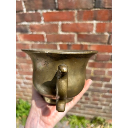 295 - A Chinese bronze 2-handled incense bowl, cast seal mark under base, rim diameter 15.5cm