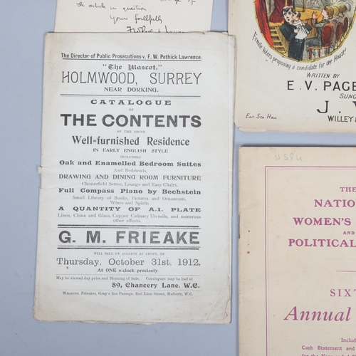104 - Suffragette ephemera to include: The Fifth Annual Report of the New Constitutional Society for Women... 