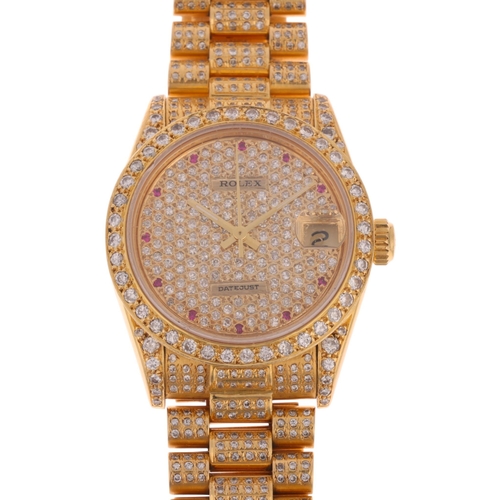 1038 - ROLEX - a mid-size 18ct gold after market diamond Datejust automatic calendar bracelet watch, ref. 6... 