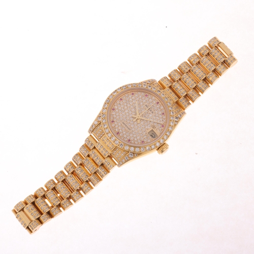 1038 - ROLEX - a mid-size 18ct gold after market diamond Datejust automatic calendar bracelet watch, ref. 6... 