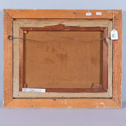 532 - Robert Beaver (1906 - 1975), Crawford Street Chemist London, 1957, oil on canvas, 35cm x 45cm, frame... 