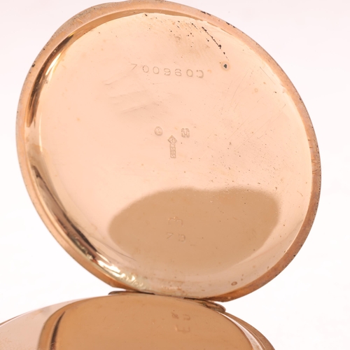 1030 - An early 20th century 9ct rose gold full hunter slimline keyless pocket watch, retailed by S Smith &... 