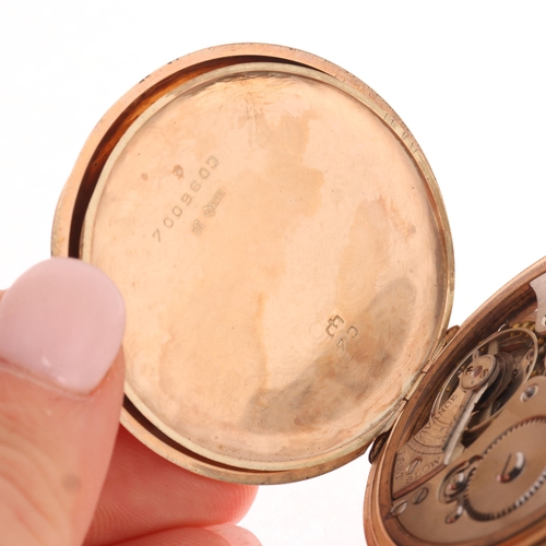 1030 - An early 20th century 9ct rose gold full hunter slimline keyless pocket watch, retailed by S Smith &... 