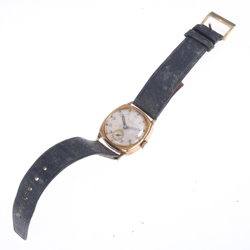 1010 - ROTARY - a Vintage 9ct gold Supersport mechanical wristwatch, circa 1940s, silvered dial with black ... 
