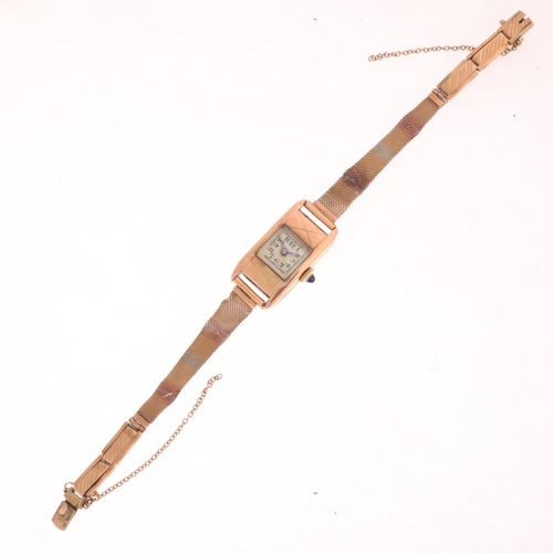 1019 - SAPHO - a lady's Art Deco 9ct rose gold mechanical bracelet watch, circa 1920, tonneau mother-of-pea... 