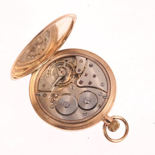 1030 - An early 20th century 9ct rose gold full hunter slimline keyless pocket watch, retailed by S Smith &... 