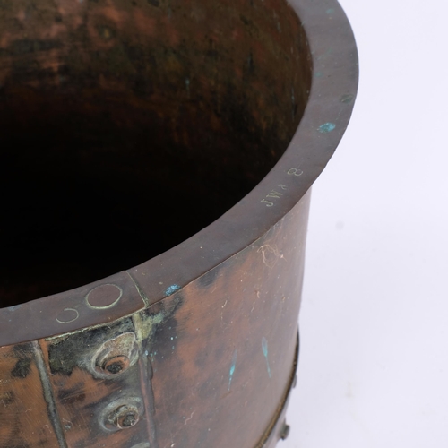 20 - A 19th century riveted copper boiler/planter, diameter 43cm, H36cm