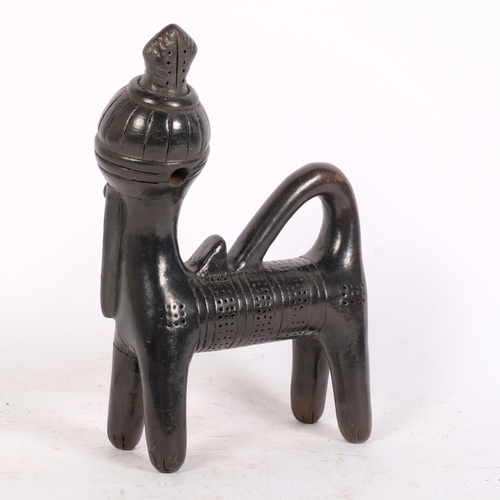 55 - A West Africa black glaze terracotta novelty vessel, H28cm