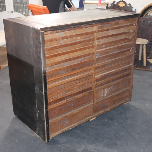 2001A - An early 20th century 24 drawer mahogany collector's chest, with tooled and embossed green leather s... 