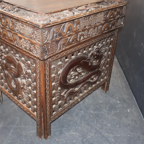 2001B - A 19th century Chinese hardwood folding travelling scribe's desk, with profuse dragon and character ... 