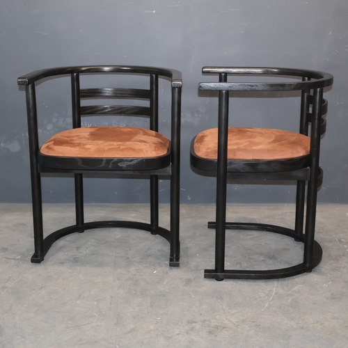 2008 - A set of 4 mid-century Danish chairs in the manner of Josef Hoffmann, the round back frames with bla... 