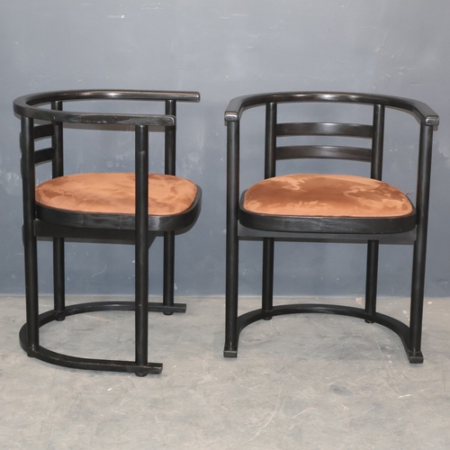 2009 - A set of 4 mid-century Danish chairs in the manner of Josef Hoffmann, the round back frames with bla... 
