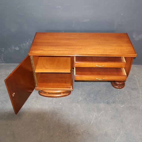 2010 - An American mid-century Art Deco desk with unusual curved pedestal end and foot. W110.5cm, H63cm, D4... 