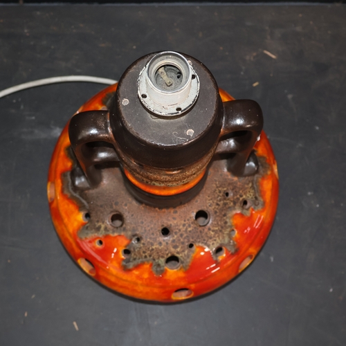2040 - A Vintage West German floor standing 'fat lava' twin bulbed lamp with continental plug in brown and ... 