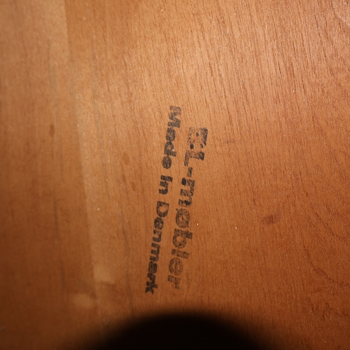 2049 - A vintage Danish two tier teak drinks trolley on castors with removable tray top labelled for BL Mob... 