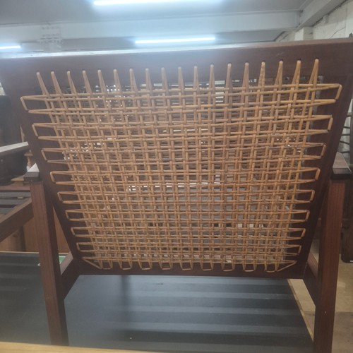 2021 - A Pair of Brazilian Rosewood custom made Lounge chairs with mesh webbing and cane threaded backrests... 