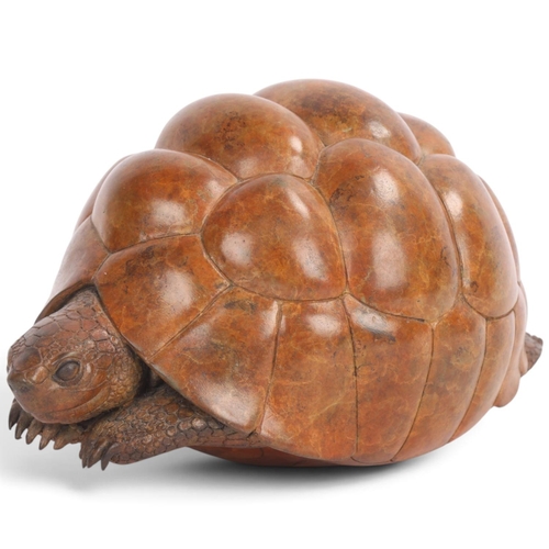 Adam Binder (born 1970), an exceptionally realistic life-size bronze tortoise sculpture, with patinated tortoiseshell, signed to base and stamped "24", length 20cm