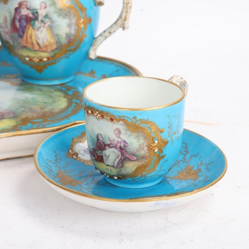 372 - A Sevres porcelain tea-for-two service on matching tray, with painted and gilded decoration, tray wi... 