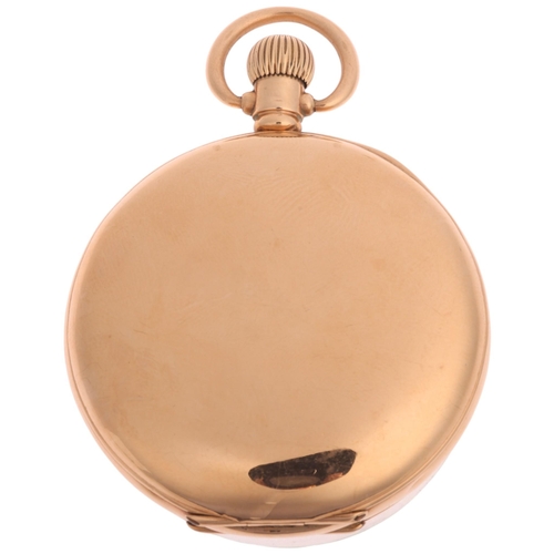 1024 - WALTHAM - a 9ct rose gold open-face keyless pocket watch, white enamel dial with black Roman numeral... 