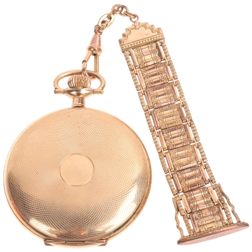 1030 - An Art Deco gold plated full hunter keyless pocket watch, circa 1930s, white enamel dial with black ... 